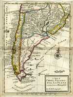 A Map Of Chili, Patago:nia, La Plata And Ye South Part Of Brasil