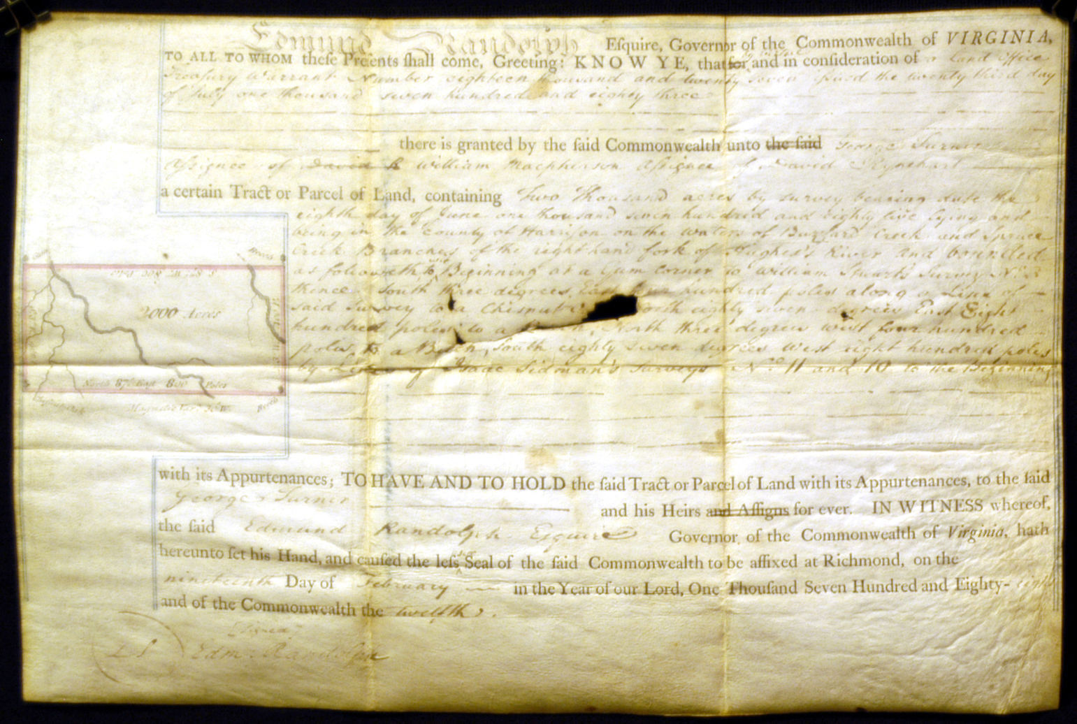 Jonathan Potter Map Untitled [Virginia Land Grant With Manuscript Map]